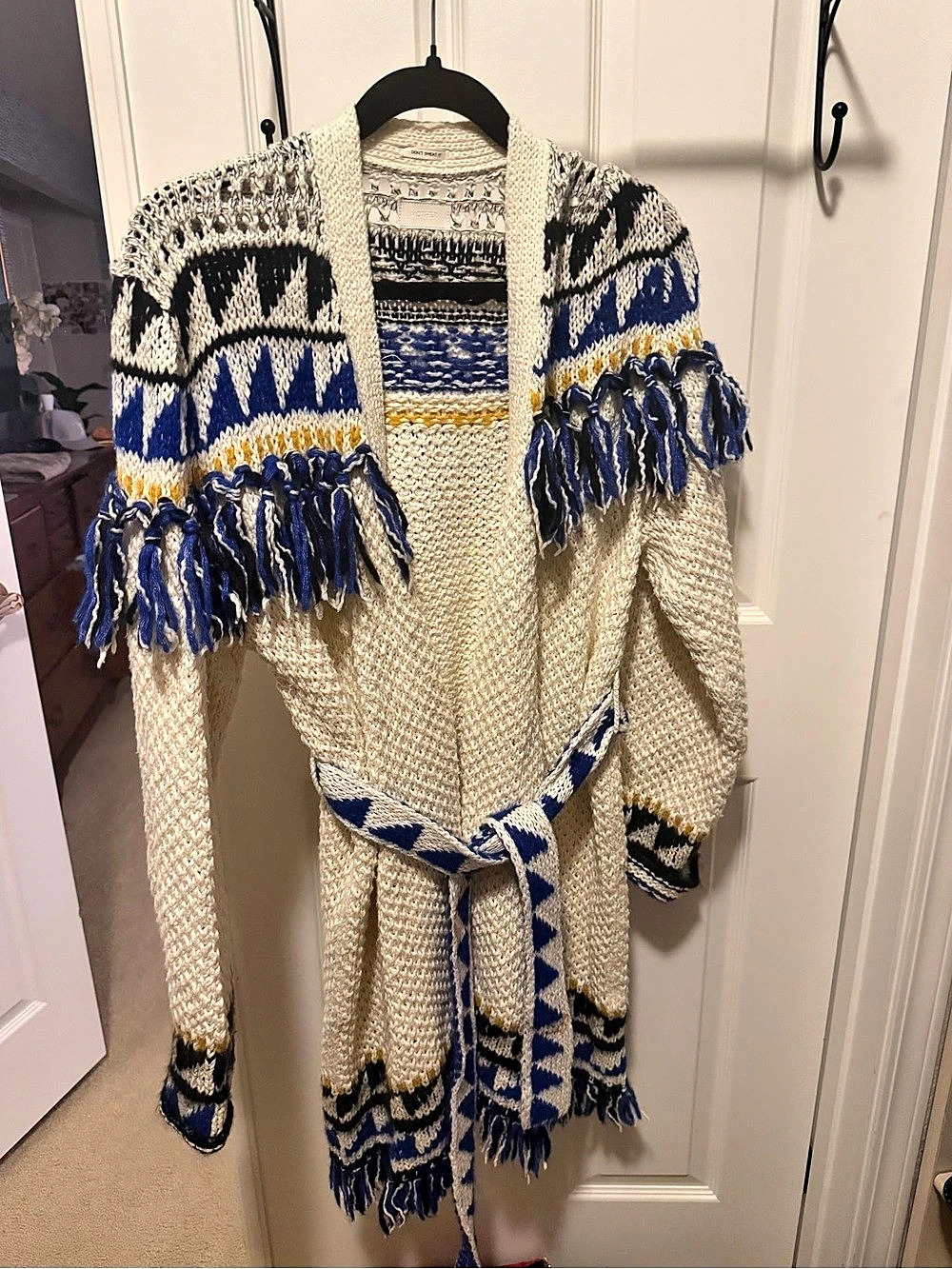 MOTHER The Belted Short Cardigan Cream & Blue